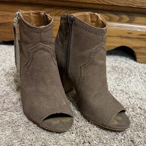Brown Peep-Toe Ankle Boots